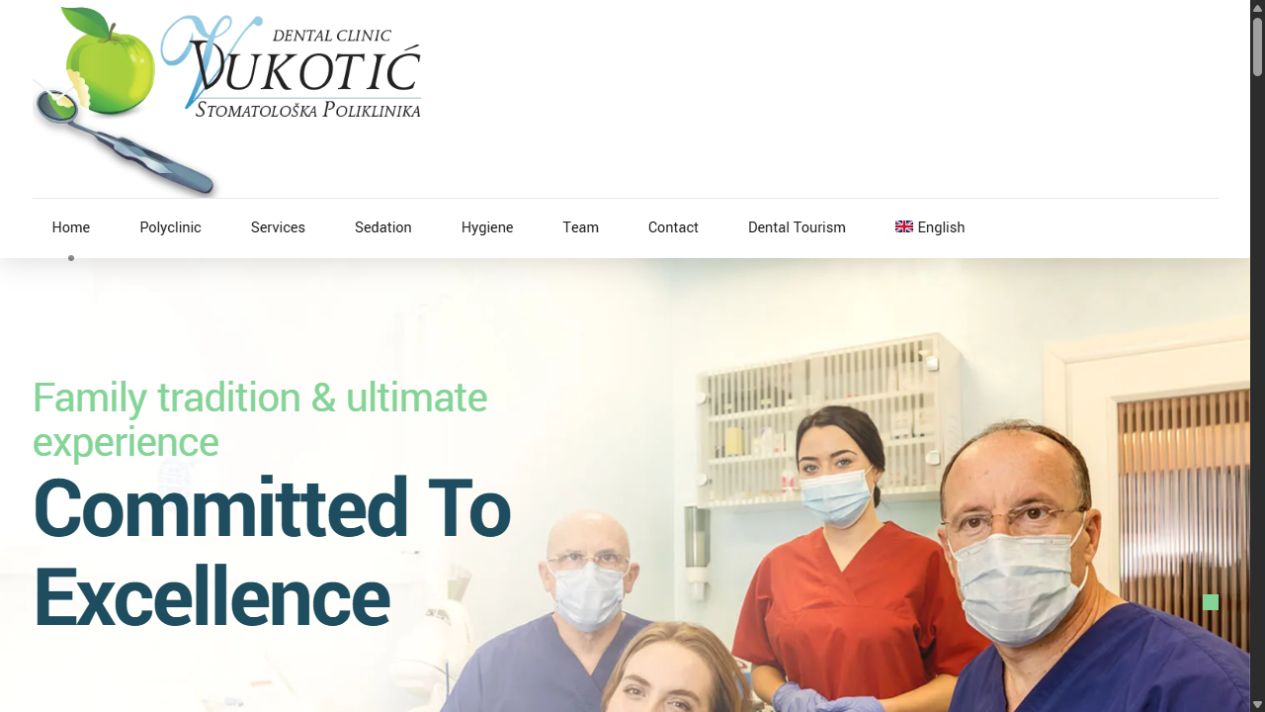 Početna stranica Dental Clinic Vukotić sa fotografijom stomatološkog tima.