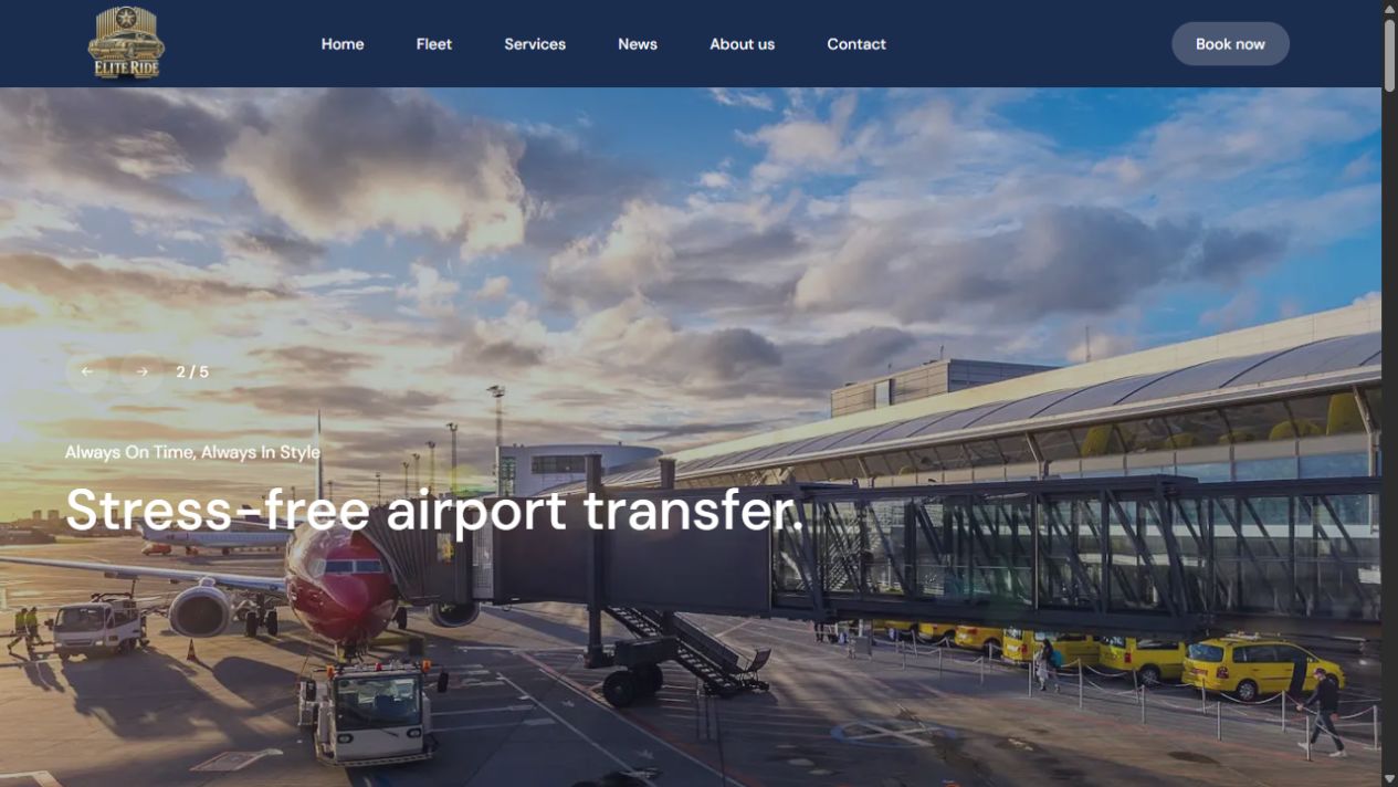 Početna stranica Elite Ride Mugoša sa aerodromom i ponudom privatnih transfera.